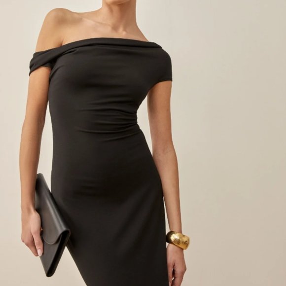 NEW Reformation Jamen Off Shoulder Knit Midi Dress in Black Size L#2486 - Picture 6 of 11